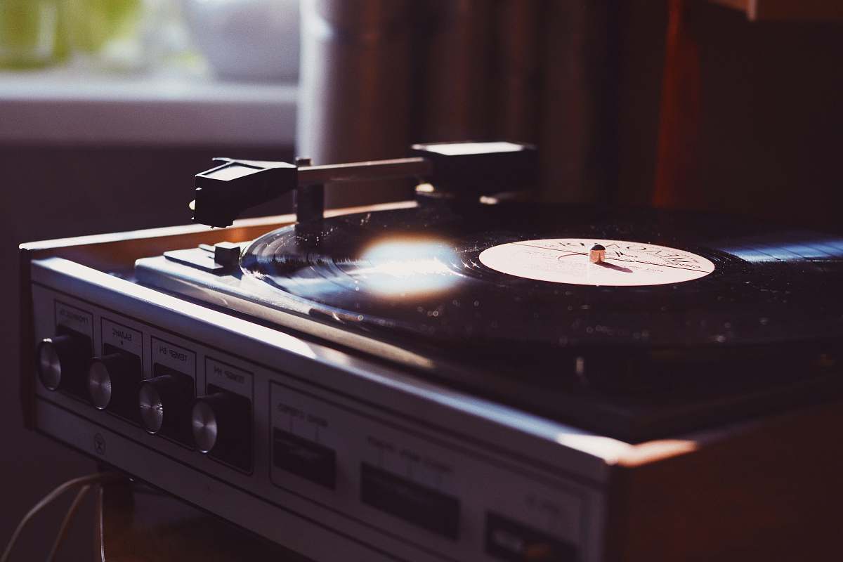 record player focus photo of vinyl player retro